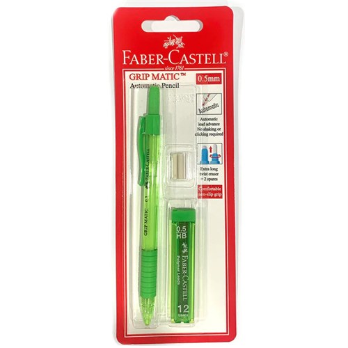 FABER CASTELL GRIP MATIC Automatic Pencil 0.5mm Pk1 with Spare Leads n Erasers